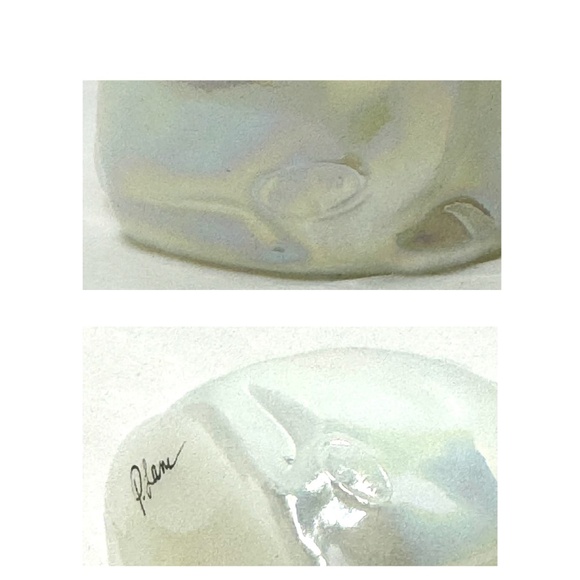 FENTON Opalescent Glass Cat Figurine-Pink Rhinestone Collar-Hand Painted/Signed - Picture 2 of 7